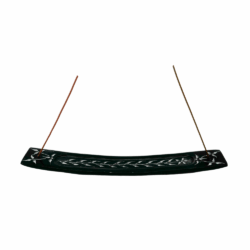 Räucherstäbchen Halter aus Speckstein – Schwarzer Blume-Halter mit zwei Löchern | Edles Räucherzubehör | Evomina